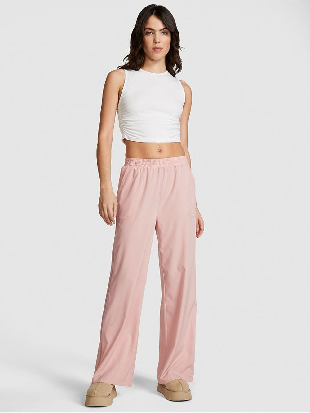PINK Victoria's Secret Soft Pink Wide-Leg Elastic-Waist Pants